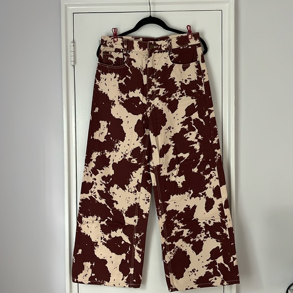 BDG High and Wide Brown and Cream Cow Print Wide Leg Jeans